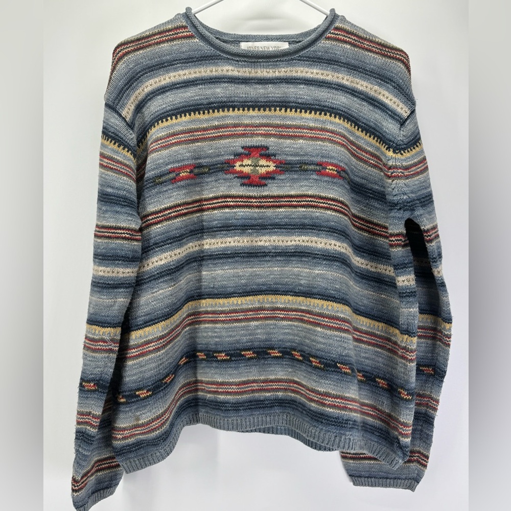 Vintage 90s Jones New York striped knit southwestern sweater Large